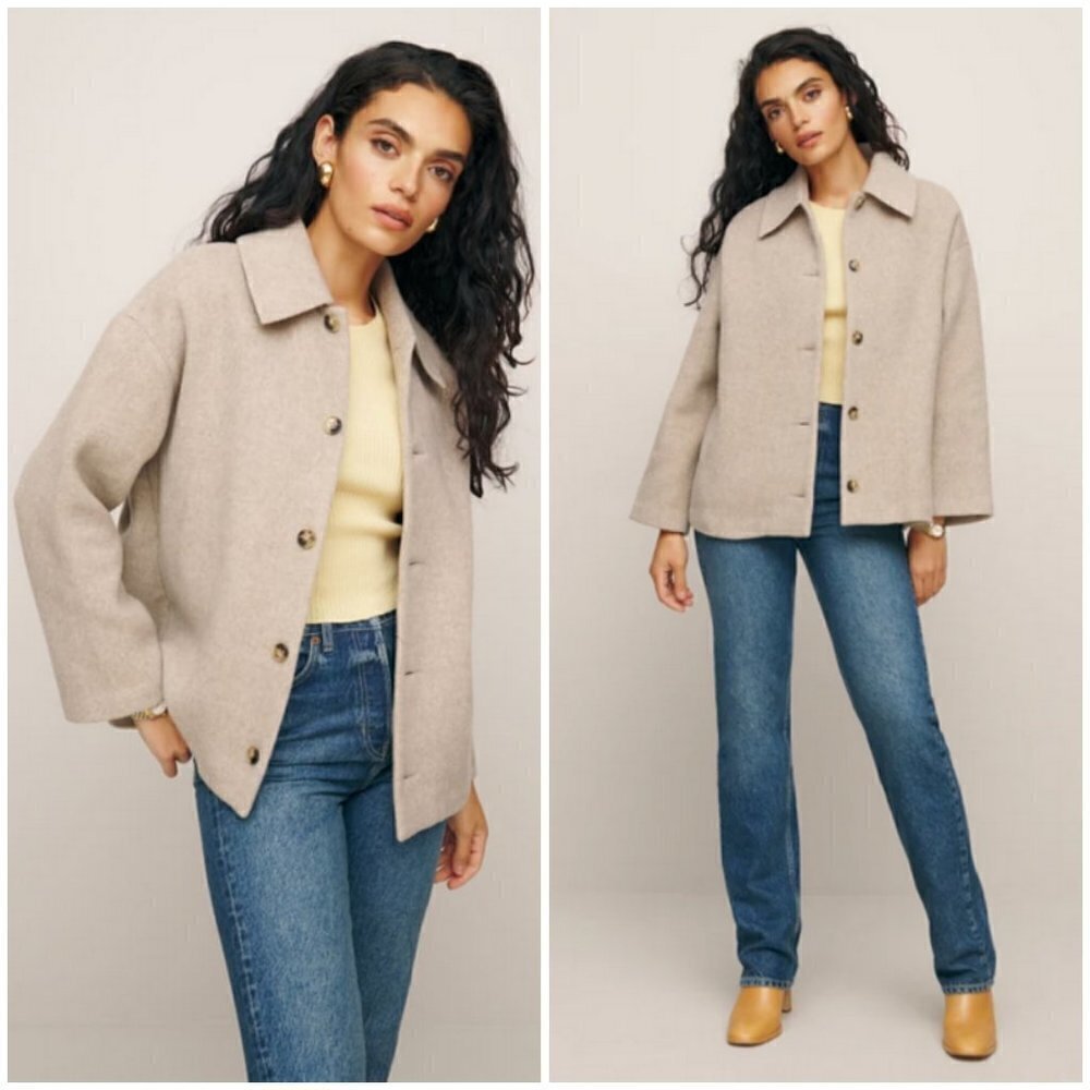 💕REFORMATION💕 Rocky Oversized Shirt Jacket ~ Beige Large L NWT